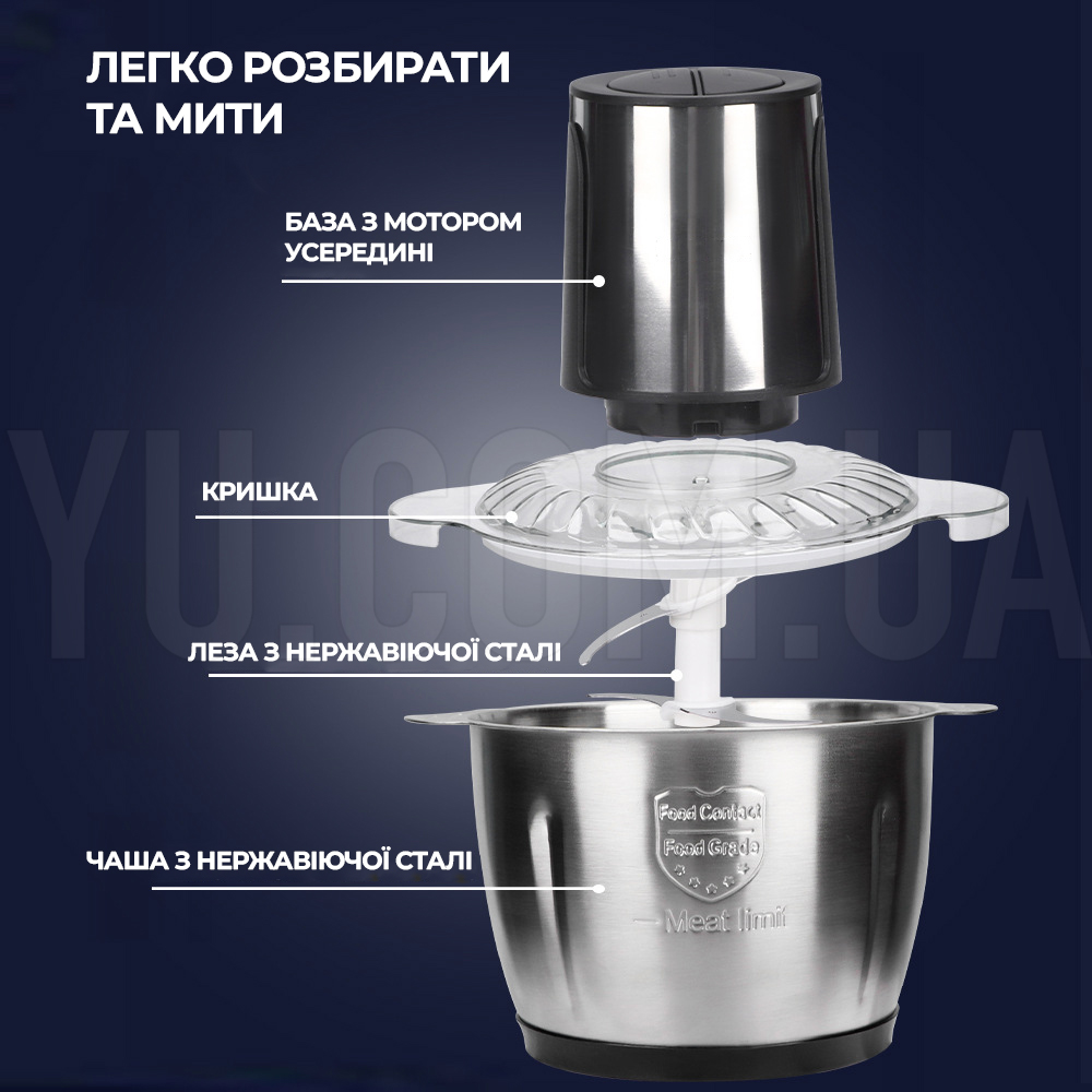 Кухонний комбайн подрібнювач RAF R7019 2,0л 1000Вт 2 швидкості Кухонний комбайн подрібнювач RAF R7019 2,0л 1000Вт 2 швидкості